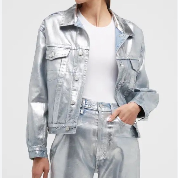 NWOT AGOLDE Charli Denim Metallic Oversized Jacket - Picture 1 of 7